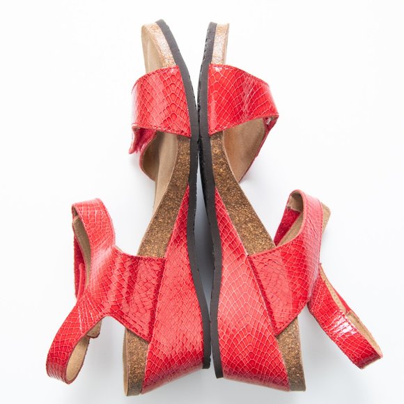 Vionic Natasa Sandals Patent Leather Snakeskin Wedge Open Toe Comfy Red Size 7 - Picture 6 of 9